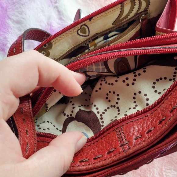 Rare Vintage Brighton red leather crossbody hand stitched handbag - Picture 8 of 10